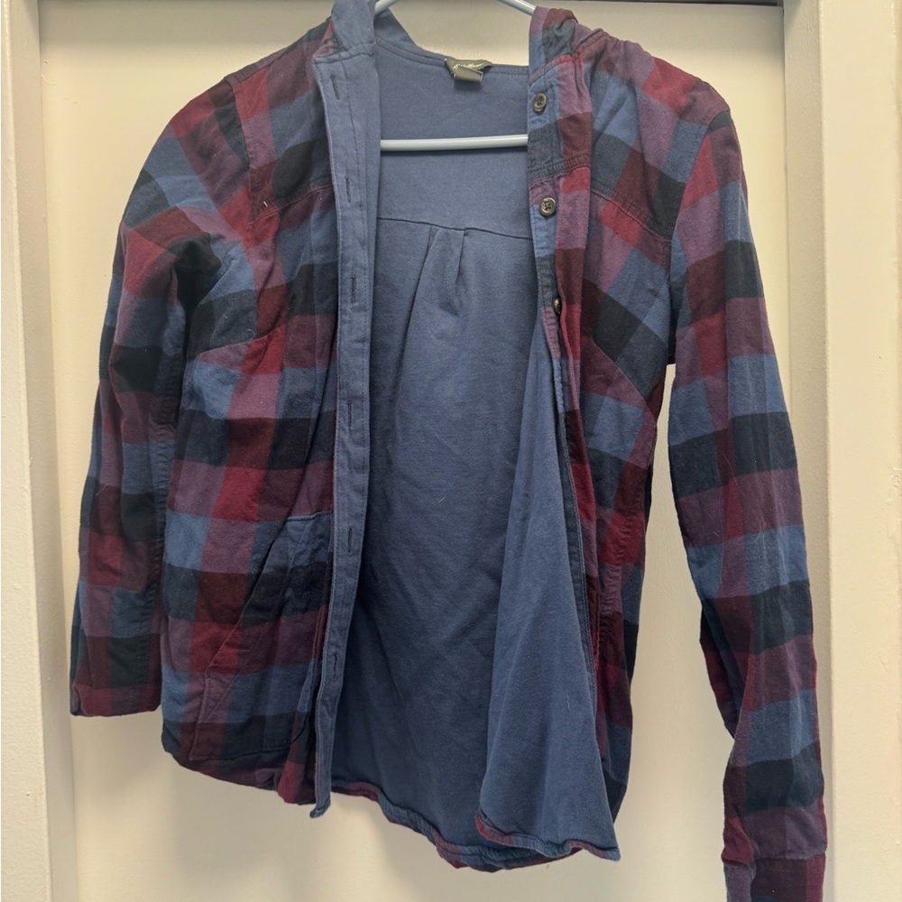 Plaid checkered Eddie Bauer sweatshirt with hood size small